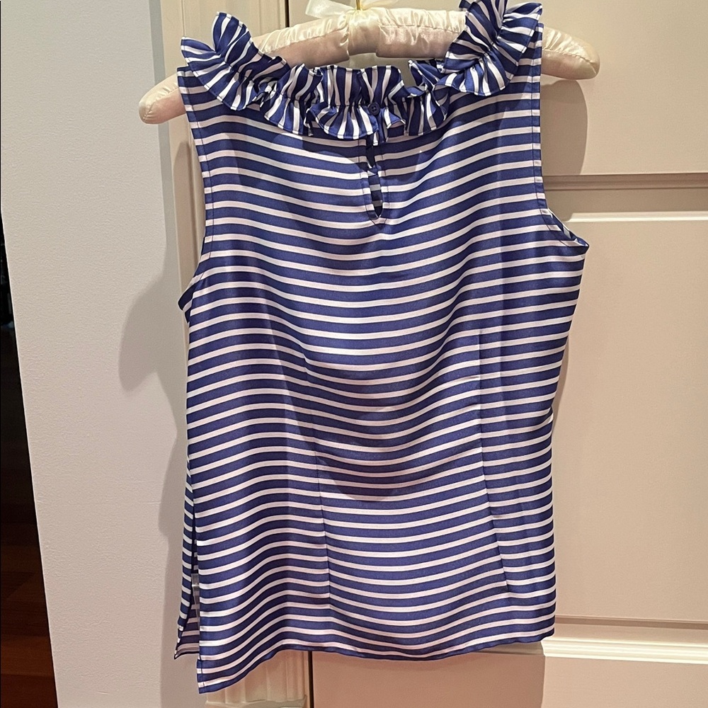 NWT RSVP by TALBOTS sleeveless striped shell top RUFFLED round neck side zip SP - Picture 3 of 13